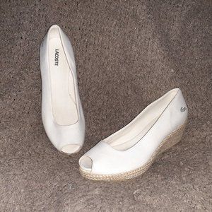 LACOSTE-Calavante-Cream Canvas-Wedge Espadrilles-Peep Toe-Sz 10-NWOB
